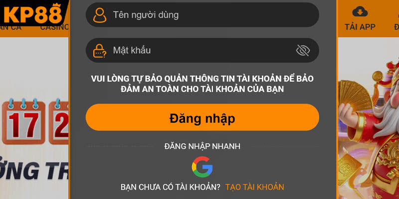 Thao tác thực hiện đăng nhập KP88 tiện lợi